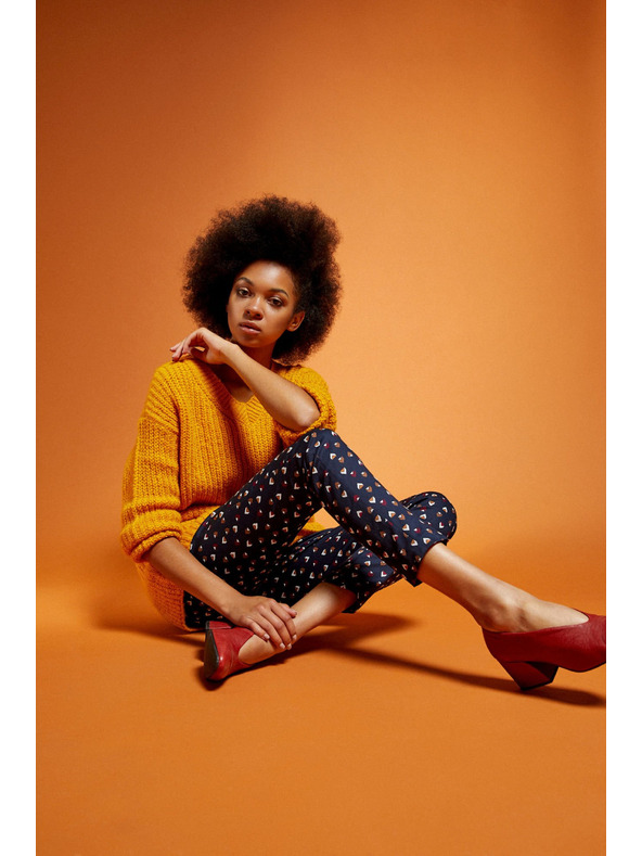 Moodo Tmavomodré dámske vzorované nohavice Moodo