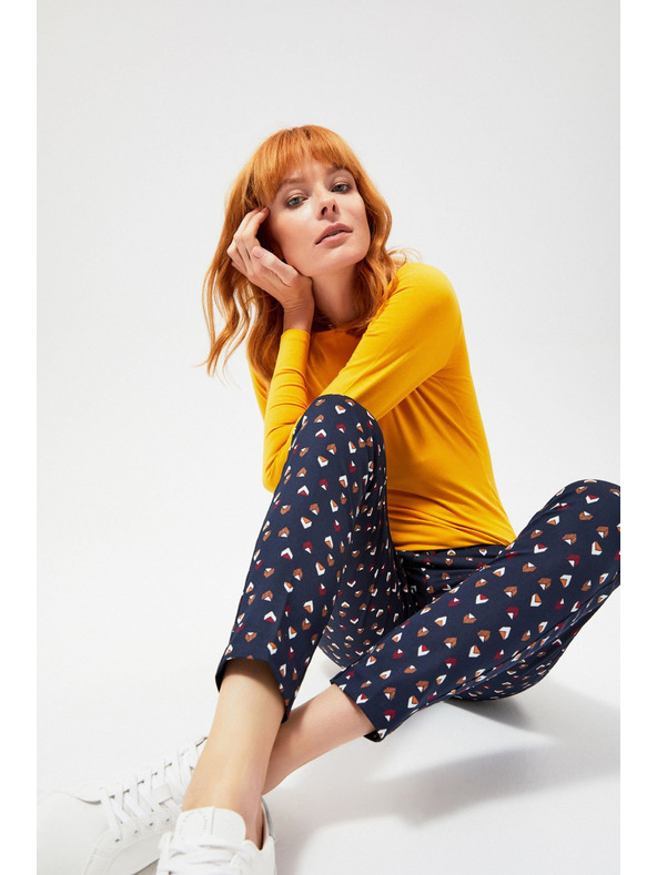 Moodo Tmavomodré dámske vzorované nohavice Moodo