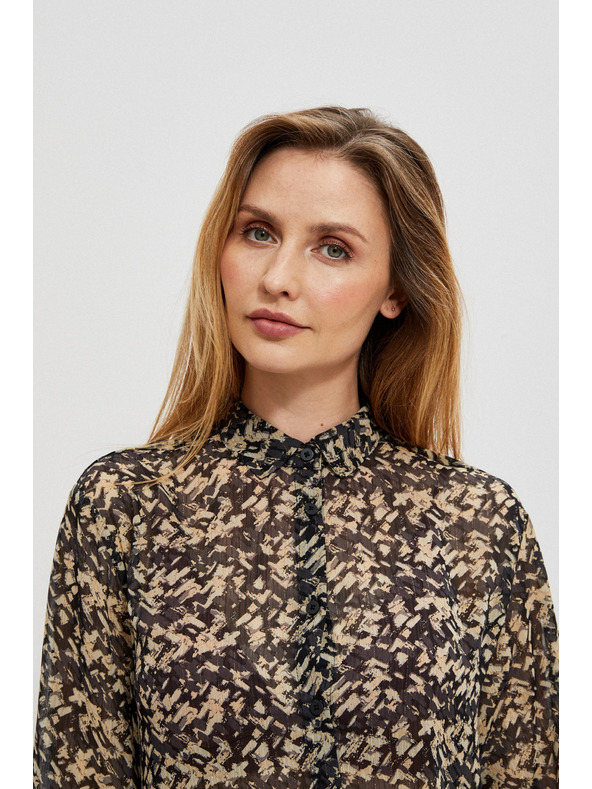 Moodo Béžovo-čierna dámska vzorovaná košeľa Moodo