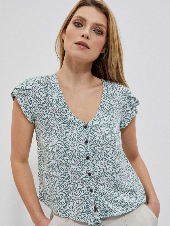 Moodo Bielo-zelená dámska vzorovaná košeľa Moodo