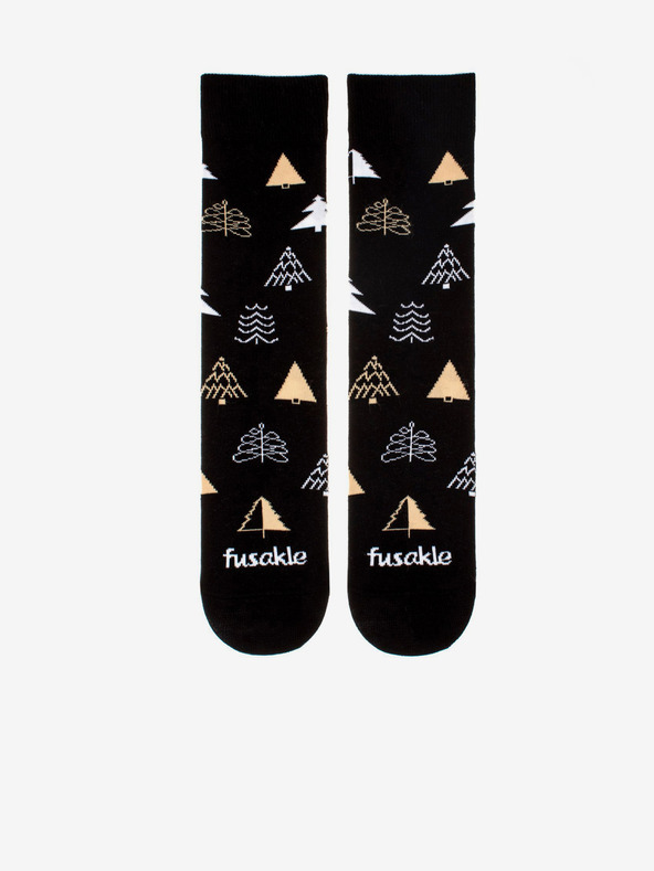 Fusakle Čierne dámske vzorované ponožky Fusakle Trees in Winter