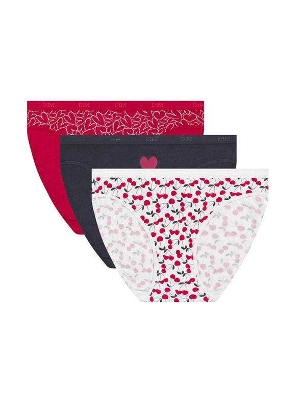 DIM DIM LES POCKETS COTTON SLIP 3x - Dámske bavlnené nohavičky 3 ks - čierna - biela - červená