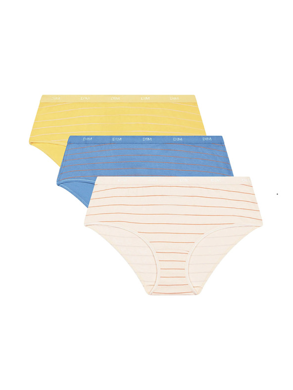 DIM DIM LES POCKETS COTTON BOXER 3x - Dámske bavlnené nohavičky 3 ks - svetlo modrá - oranžová - žltá