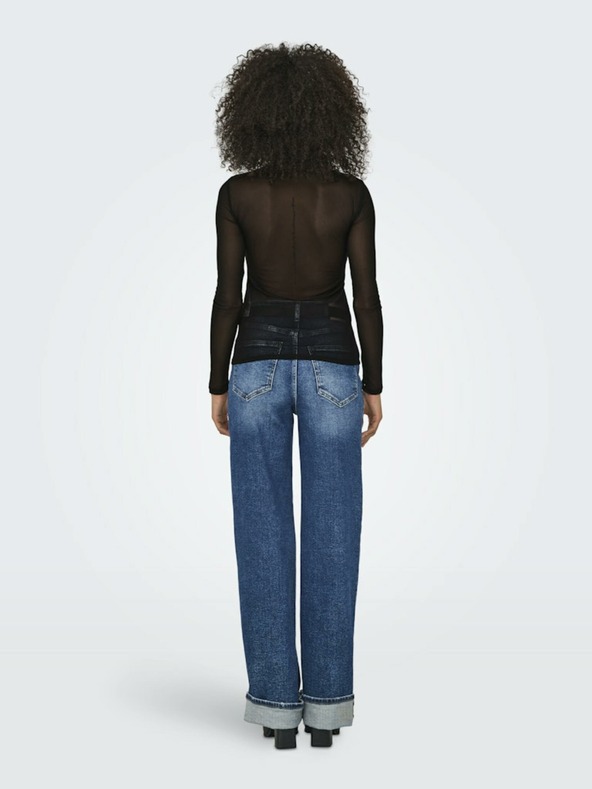 ONLY Čierne tričko so stojačikom a priehľadným zadným dielom ONLY Erica