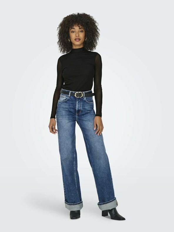 ONLY Čierne tričko so stojačikom a priehľadným zadným dielom ONLY Erica