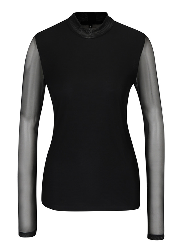 ONLY Čierne tričko so stojačikom a priehľadným zadným dielom ONLY Erica