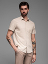 Ombre Clothing Pánska košeľa s krátkym rukávom a kubánskym golierom béžová Ombre Oblečenie
