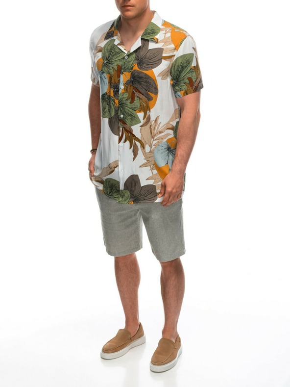 Ombre Clothing Pánske viskózové vzorované tričko s krátkym rukávom OM-SHPS-0113 Ombre Clothing biele