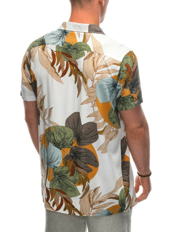 Ombre Clothing Pánske viskózové vzorované tričko s krátkym rukávom OM-SHPS-0113 Ombre Clothing biele