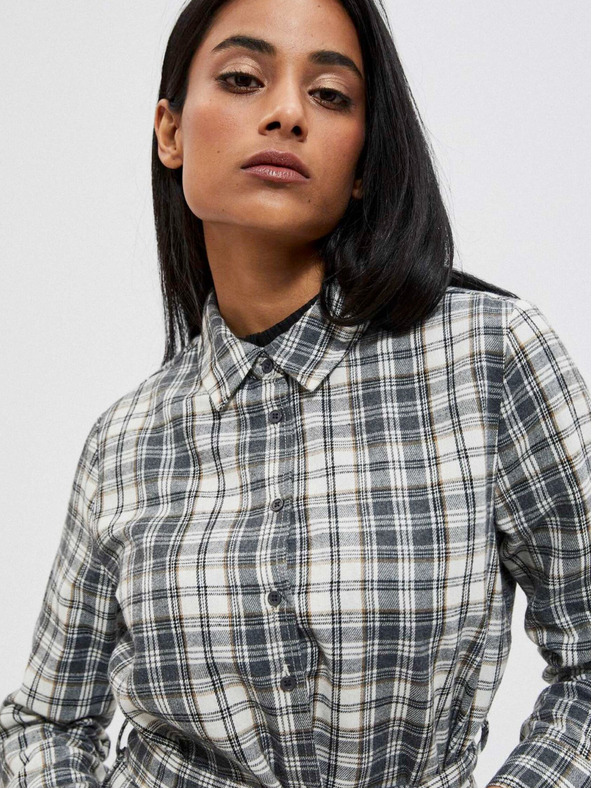 Moodo Bielo-sivá dámska kockovaná košeľa Moodo