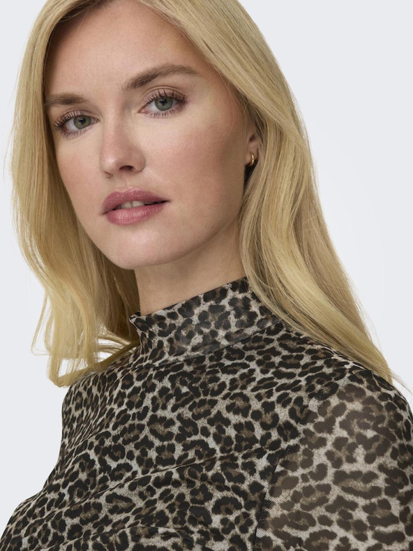 ONLY Hnedé dámske vzorované tričko na stojáka ONLY Erica