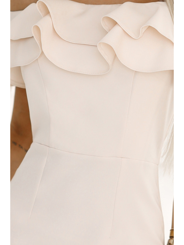 numoco 599-1 CARMEN Priľnavé midi šaty v španielskom štýle - béžové