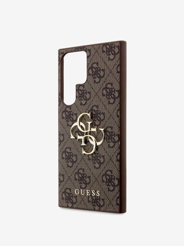 Guess PU 4G Metal Logo Zadní Kryt pro Samsung Galaxy S24 Ultra Brown Obal na telefón