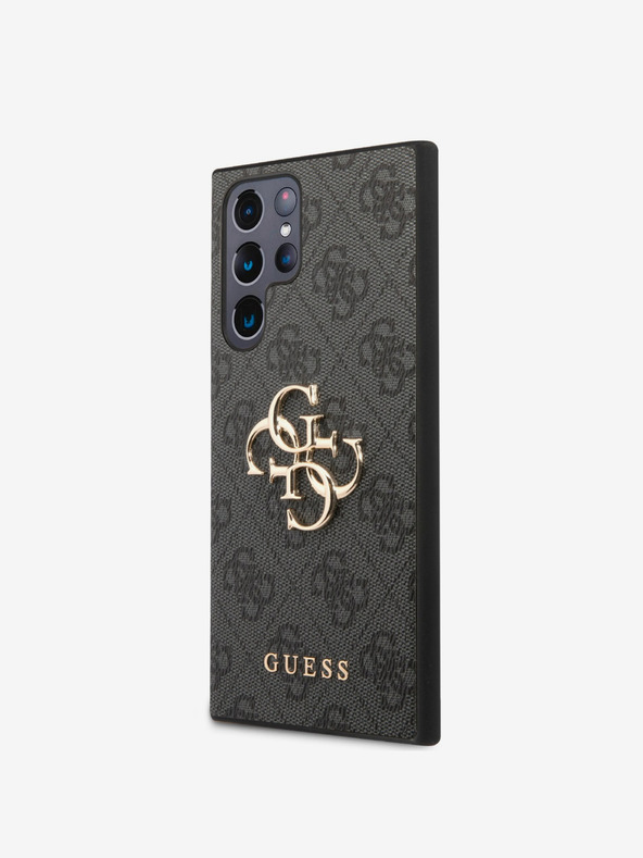 Guess PU 4G Metal Logo Zadní Kryt pro Samsung Galaxy S24 Ultra Grey Obal na telefón