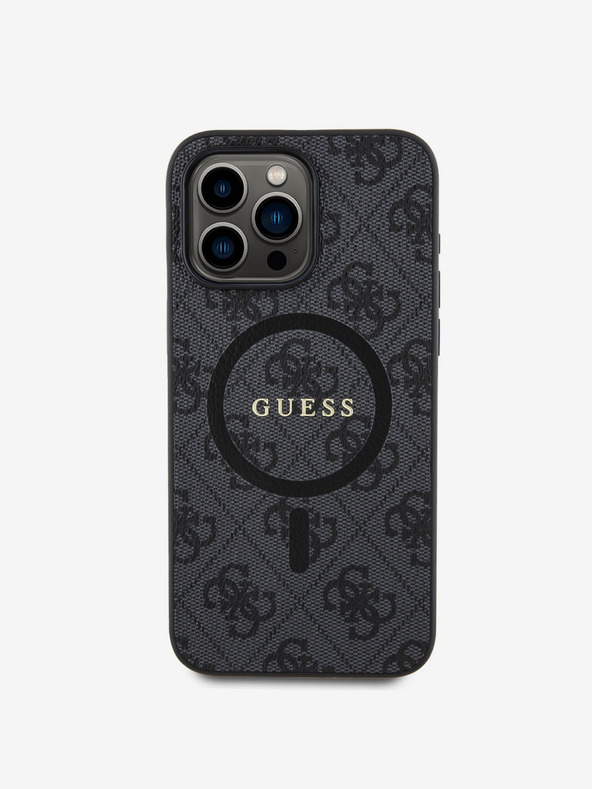 Guess PU Leather 4G Colored Ring MagSafe Zadní Kryt pro iPhone 15 Pro Black Obal na telefón