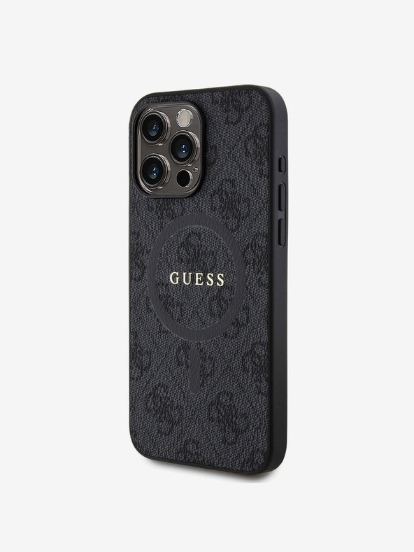Guess PU Leather 4G Colored Ring MagSafe Zadní Kryt pro iPhone 15 Pro Black Obal na telefón