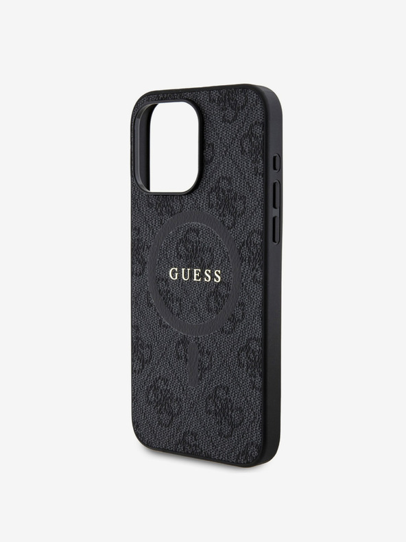 Guess PU Leather 4G Colored Ring MagSafe Zadní Kryt pro iPhone 15 Pro Black Obal na telefón