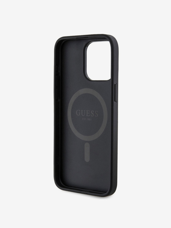 Guess PU Leather 4G Colored Ring MagSafe Zadní Kryt pro iPhone 15 Pro Black Obal na telefón