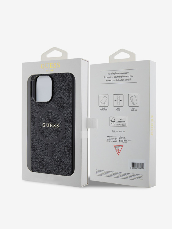 Guess PU Leather 4G Colored Ring MagSafe Zadní Kryt pro iPhone 15 Pro Black Obal na telefón