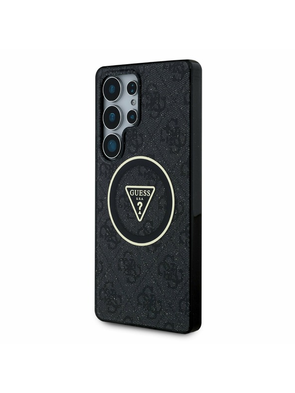 Guess IML 4G Glitter and Triangle Logo MagSafe Zadní Kryt pro Samsung Galaxy S25 Ultra Black Obal na telefón