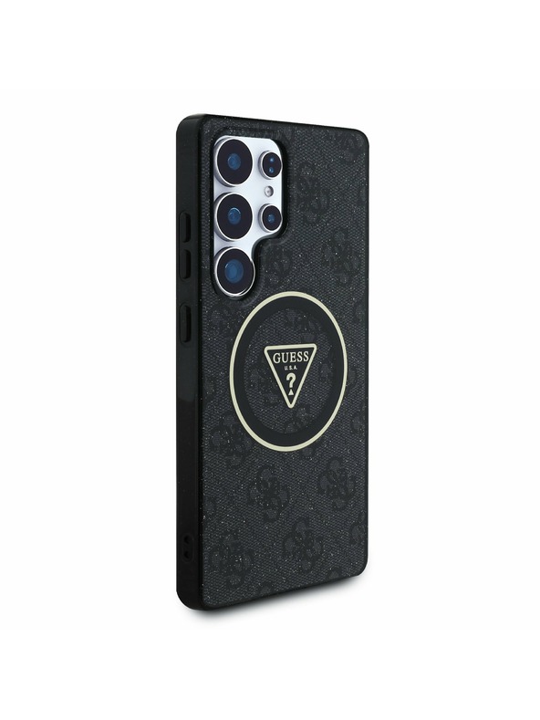 Guess IML 4G Glitter and Triangle Logo MagSafe Zadní Kryt pro Samsung Galaxy S25 Ultra Black Obal na telefón