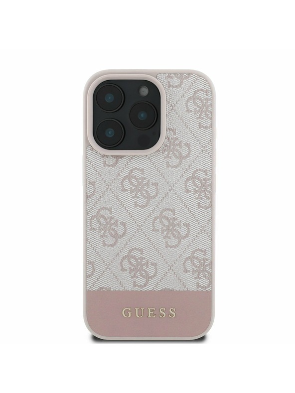 Guess PU 4G Stripe Zadní Kryt pro iPhone 16 Pro Pink Obal na telefón