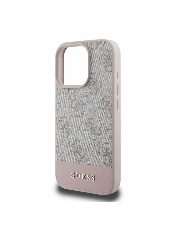 Guess PU 4G Stripe Zadní Kryt pro iPhone 16 Pro Pink Obal na telefón