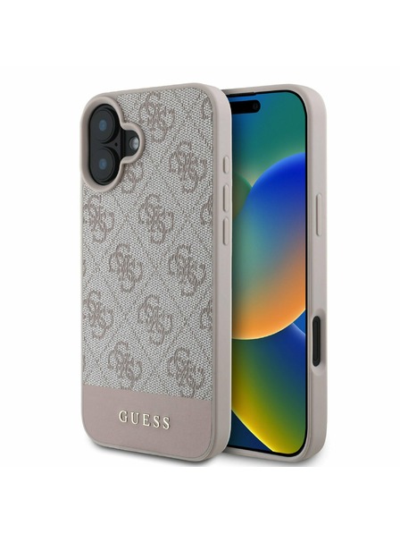 Guess PU 4G Stripe Zadní Kryt pro iPhone 16 Pink Obal na telefón