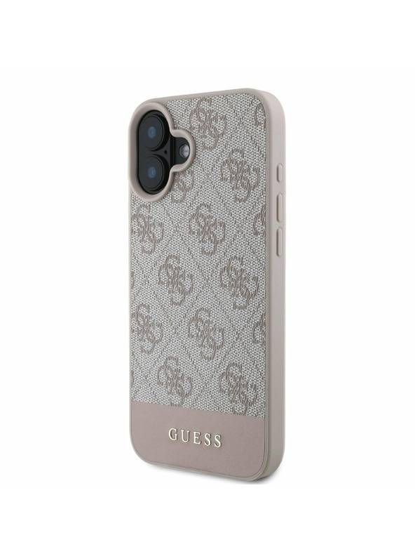Guess PU 4G Stripe Zadní Kryt pro iPhone 16 Pink Obal na telefón