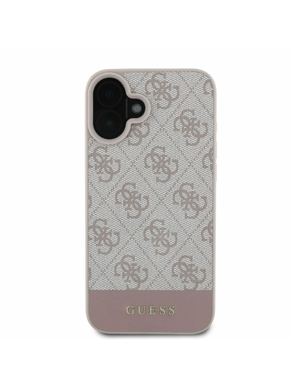 Guess PU 4G Stripe Zadní Kryt pro iPhone 16 Pink Obal na telefón