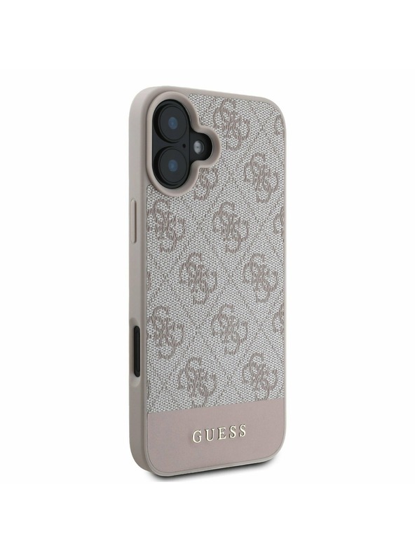Guess PU 4G Stripe Zadní Kryt pro iPhone 16 Pink Obal na telefón