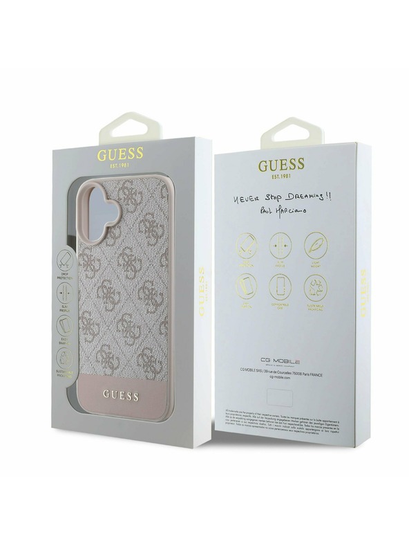 Guess PU 4G Stripe Zadní Kryt pro iPhone 16 Pink Obal na telefón