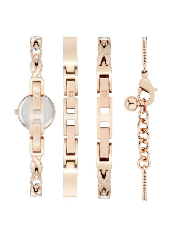 Anne Klein Ružovozlatá dámska súprava hodiniek a šperkov Anne Klein