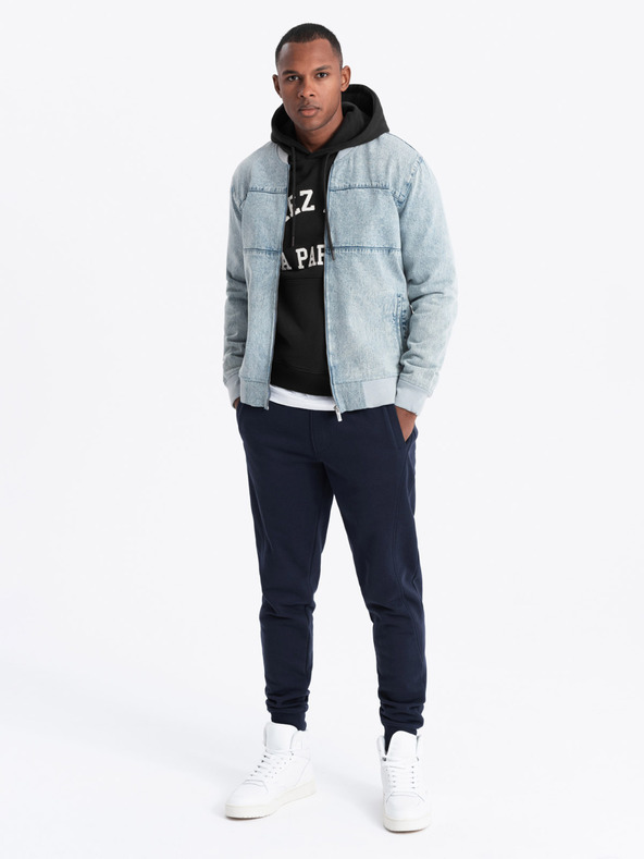 Ombre Clothing Pánska džínsová bunda bomber s efektom stone wash - svetlomodrá V3 OM-JADJ-0163 Ombre Clothing