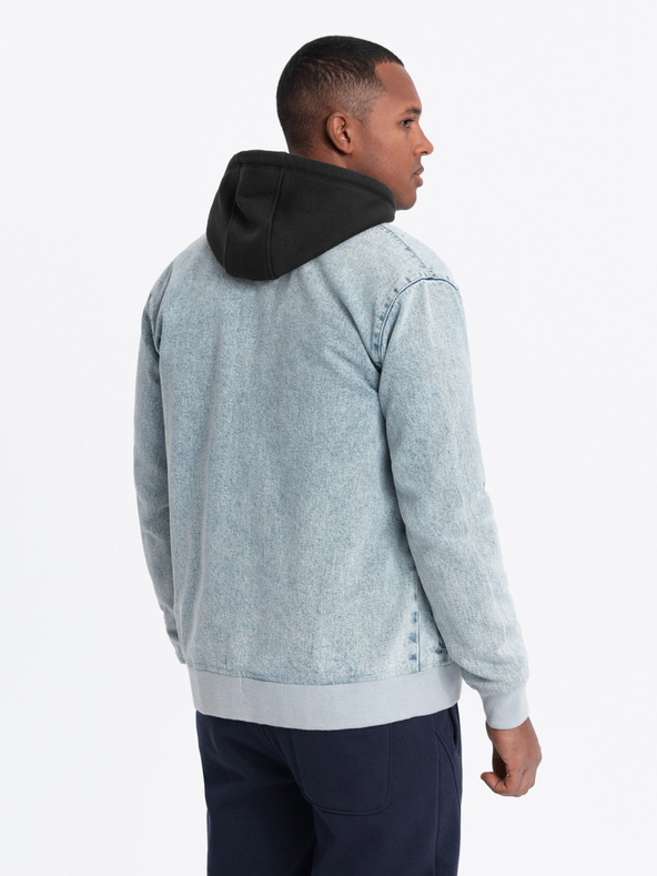Ombre Clothing Pánska džínsová bunda bomber s efektom stone wash - svetlomodrá V3 OM-JADJ-0163 Ombre Clothing