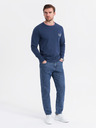 Ombre Clothing Pánske bavlnené tričko s dlhým rukávom, pruhovaným výstrihom do U a výšivkou Ombre Clothing