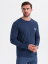 Ombre Clothing Pánske bavlnené tričko s dlhým rukávom, pruhovaným výstrihom do U a výšivkou Ombre Clothing