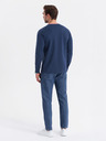 Ombre Clothing Pánske bavlnené tričko s dlhým rukávom, pruhovaným výstrihom do U a výšivkou Ombre Clothing