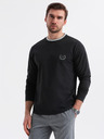 Ombre Clothing Pánske bavlnené tričko s dlhým rukávom, pruhovaným výstrihom do U a výšivkou Ombre Clothing