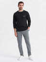 Ombre Clothing Pánske bavlnené tričko s dlhým rukávom, pruhovaným výstrihom do U a výšivkou Ombre Clothing