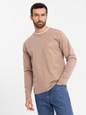 Ombre Clothing Pánske bavlnené tričko s dlhým rukávom, pruhovaným výstrihom do U a výšivkou Ombre Clothing
