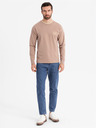 Ombre Clothing Pánske bavlnené tričko s dlhým rukávom, pruhovaným výstrihom do U a výšivkou Ombre Clothing