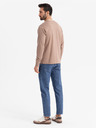 Ombre Clothing Pánske bavlnené tričko s dlhým rukávom, pruhovaným výstrihom do U a výšivkou Ombre Clothing
