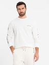 Ombre Clothing Pánske bavlnené tričko s dlhým rukávom a lemovaním a potlačou na hrudi Ombre Clothing