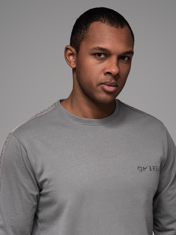 Ombre Clothing Pánske bavlnené tričko s dlhým rukávom a lemovaním a potlačou na hrudi Ombre Clothing