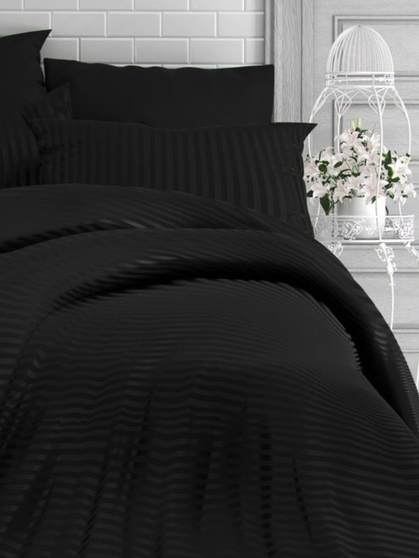 Kvalitex Francúzska saténová predĺžená posteľná bielizeň s prúžkom 1+2, 240x220, 70x90cm ČIERNA