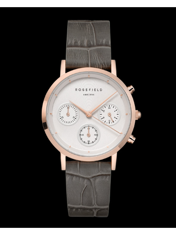 Rosefield Rosefield hodinky NCGRG-N95 The Gabby White Sunray Croco Grey Rose Gold