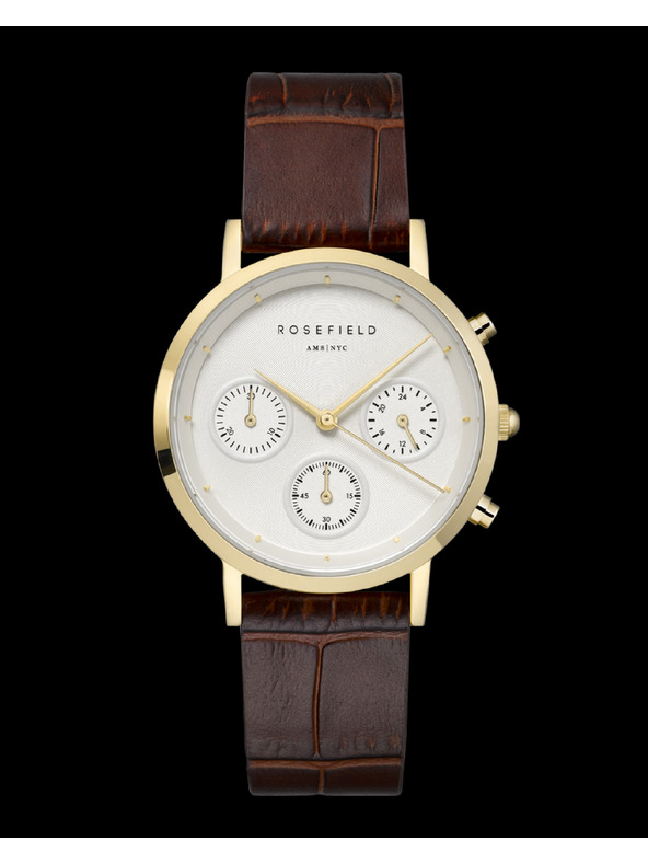 Rosefield Rosefield hodinky NCDBG-N93 The Gabby White Sunray Croco Dark Brown Gold