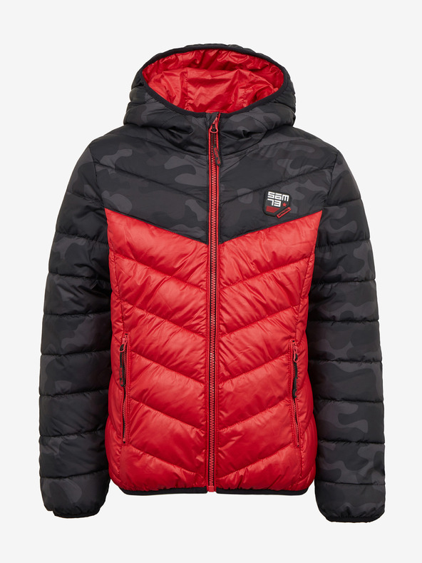 Sam 73 Čierno-červená chlapčenská prešívaná bunda s kapucňou SAM 73 Jerry