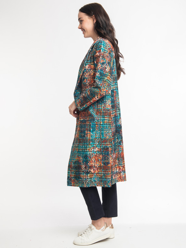 Orientique Oranžovo-modrý dámsky vzorkovaný kabát Orientique Tartan